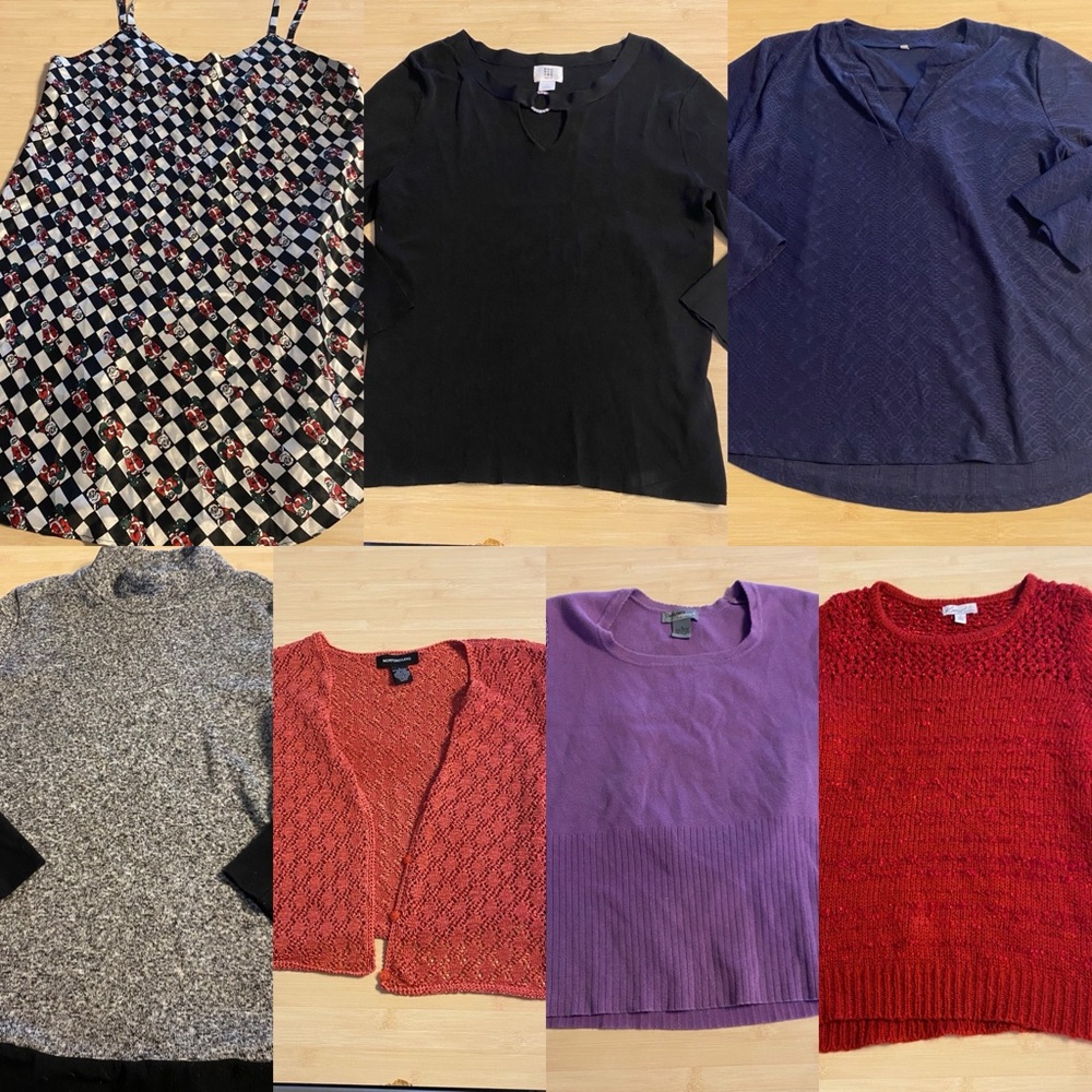 7 women’s size large clothes lot cardigan sweaters tops assorted mix bundle Y2K